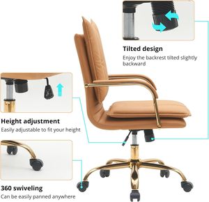 <span class=keywords><strong>Silla</strong></span> de <span class=keywords><strong>escritorio</strong></span> para oficina en casa, cómoda <span class=keywords><strong>silla</strong></span> giratoria ajustable con respaldo medio, patas doradas, brazos, <span class=keywords><strong>silla</strong></span> de trabajo tapizada moderna - Product Image 5