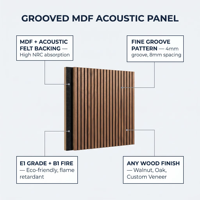 Panneau mural acoustique rainuré en MDF sur mesure, placage bois, insonorisant, pour affichage et décoration en magasin et showroom