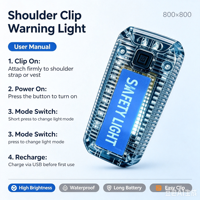 Lampe d'avertissement LED multifonction à clipser sur l'épaule, rechargeable, rouge et bleue, lampe torche stroboscopique, lampe de sécurité routière