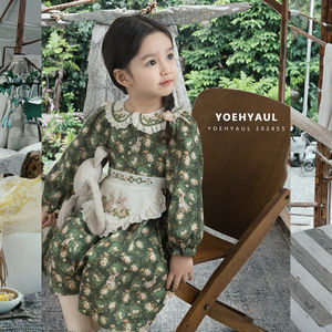 فستان صوفي أخضر مزهر للخريف من تيانزي Q3608 للفتيات بعمر 7 سنوات، مصنوع من القطن 100٪ بأكمام طويلة وتطريز أرنب لطيف، تصميم حلو ODM - Product Image 2