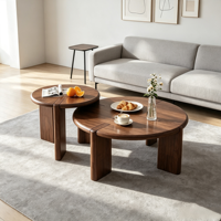 Table basse ronde en bois massif, directement de l'usine : durable, minimaliste et moderne, idéale pour les petits espaces, les chambres et les hôtels