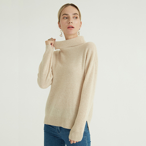 2020 Autumn Winter <strong>Turtleneck</strong> Beige Long Sleeve Knitted Pullover <strong>Jumpers</strong> Pure Color 100% Cashmere Sweater for <strong>Women</strong> - Product Image 1
