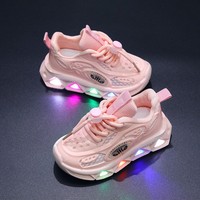 Модные детские кроссовки с сетчатым верхом и LED-подсветкой, дышащие, нескользящие, светящиеся, повседневная обувь для мальчиков и девочек