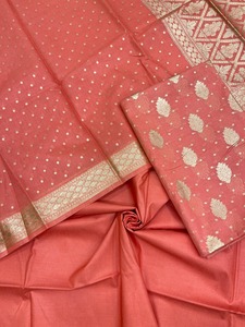 Elegante Traje Tradicional Banarasi de Seda Mercerizada para Mujer, Conjunto de Kurti de 3 Piezas Sin Coser, Protección Solar, Secado Rápido para Fiestas - Product Image 3