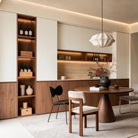 Ensemble de table à manger en noyer, buffet de style Japandi, armoire de rangement personnalisée, meubles en bois massif minimalistes, armoire à vin