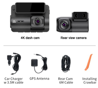 Caméra embarquée double objectif HD 4K+2K, double caméra avant et arrière, DVR de voiture, caméra embarquée double objectif, Wifi, GPS, dashcam 4K