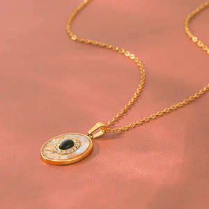 Vintage Obsidian Crystal <b>Abalone</b> <b>Shell</b> Round Pendant Necklace Anti Tarnish Stainless Steel Women Fashion Jewelry Wholesale - Product Image 4