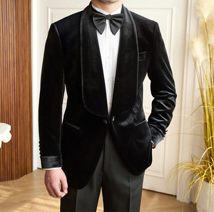 <span class=keywords><strong>Veste</strong></span> de <span class=keywords><strong>Costume</strong></span> <span class=keywords><strong>Homme</strong></span> en <span class=keywords><strong>Velours</strong></span> Slim pour Banquet, Col Châle, Un Bouton, Double Fente, Haute Qualité, Collection Automne-Hiver - Product Image 3
