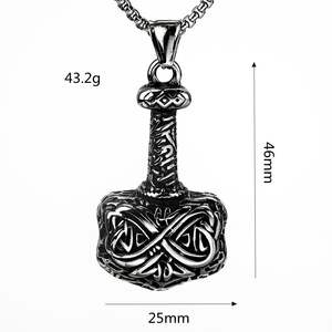Nordic Retro Stainless Steel Men's Thor Hammer Pendant Necklace Charm Geometric Design Gift For Clothing Matching - Product Image 5