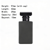 Flacon d'huile de parfum en verre carré noir mat de 30 ml, couleur unie, minimaliste moderne, imprimé sur écran, avec pulvérisateur à pompe, diffuseur à bâtonnets