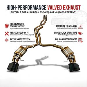 Système d'échappement Catback Vortex Titanium Gold avec valves pour Audi RS6 RS7 C8 4.0T avec embouts ovales noirs brillants et kit de fixation - Product Image 1