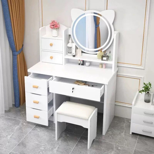 Juego de <span class=keywords><strong>tocador</strong></span> rosa moderno al por mayor, mesa de maquillaje con forma de gato, espejo, mesa de maquillaje popular para niñas, estilo princesa - Product Image 4
