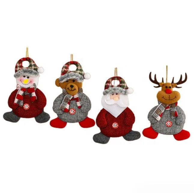 Weihnachts dekoration/Frohe Weihnachten Baum Plüsch Ornamente Santa Schneemann Rentier Bär Plüsch Weihnachts baum Hängende Puppe