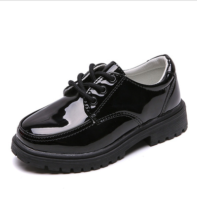 Boys Black Leather Shoes Children June 1 Students' Shoeschildren's Shoes Soft Soles Performance Dance Black Hook & Loop Slip-on