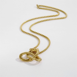 Collier pendentif dragon anime en acier inoxydable doré chinois avec chaîne à maillons pour homme - Cadeau d'anniversaire et de mariage - Product Image 2