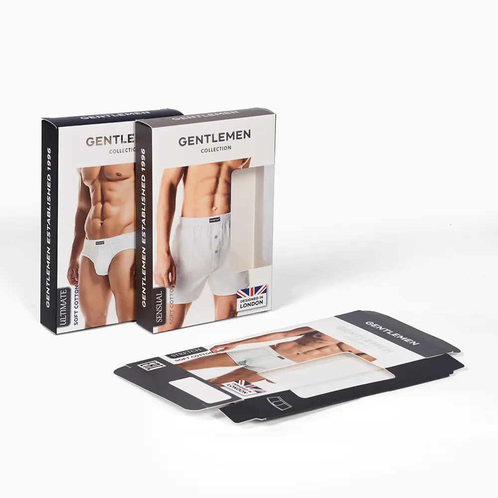 Custom Logo Packaging Underwear Small Cardboard Carton Mailer Underpants Men Paper Folding Box with Clear Window