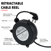 Bobines de câbles rétractables Mella 3G 1,5 mm² x 2,5 m pour aspirateur avec prise UK/AU/US/EU