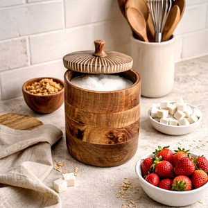 Wooden Square Eco-Friendly Multifunction Food Storage Jar Lid Airtight Moisture Proof Kitchen Container <b>Sugar</b> Spices Handcrafted - Product Image 1
