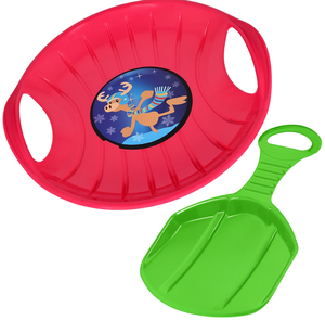 Ensemble de deux glisseurs et luges en plastique rose, diamètre 60 cm, durables pour enfants, pour la glisse sur neige en extérieur en hiver - Product Image 1