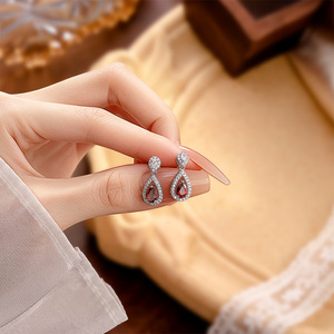 9 paires de boucles d'oreilles vintage à double couche en forme de goutte d'eau, en argent sterling 925, pierres naturelles, pierres précieuses colorées, bijoux de soirée - Product Image 3