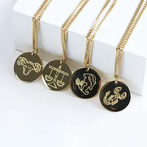 JX Bijoux conception originale 12 signe du zodiaque collier en acier inoxydable 18K or gravé personnalisé zodiaque collier pour les femmes