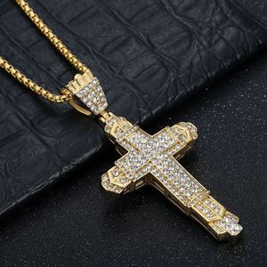 <b>Cross</b> Pendant Necklace Stainless Steel Gold Plated Rhinestone Men's Hip Hop Jewelry Gift - Product Image 2