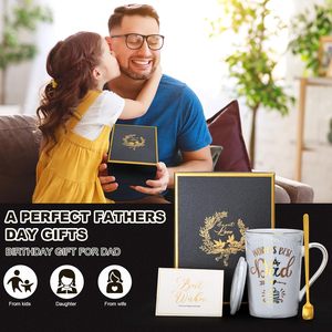 Fathers Day Birthday Gift World's Best Dad Funny Gold Print 14Oz Grey Marble Ceramic <strong>Mug</strong> Microwave Safe Break Resistant Lid - Product Image 6