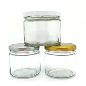 Bulk Popular 300ml / 420gm Size Round Glass Honey Jar / Jam Jar / Chutney Jar With Metal Lids