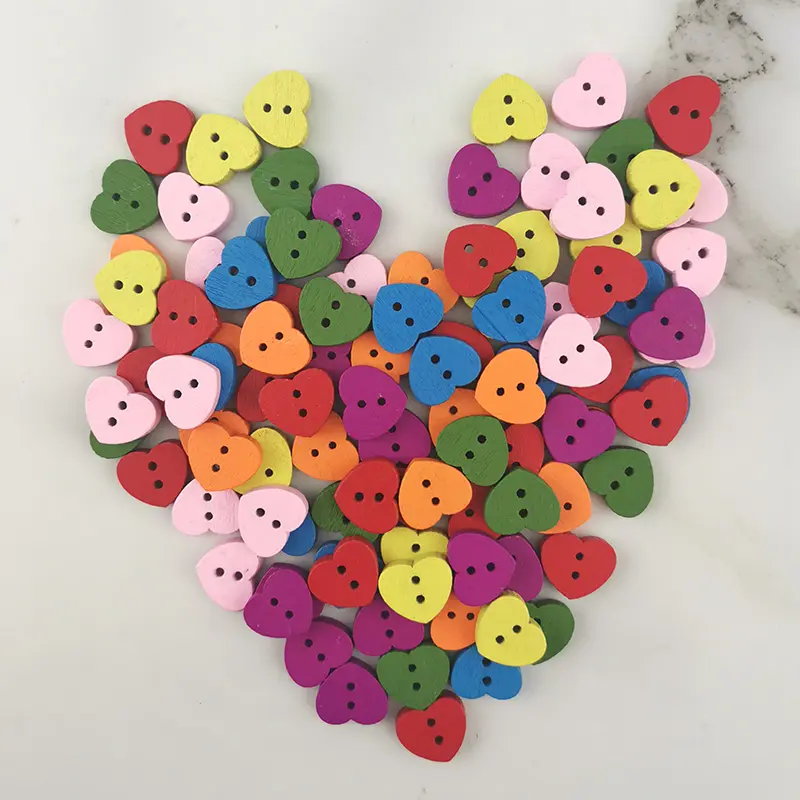 (100pcs mix) 2 Holes Mixed Wood Buttons Love Heart Shape Design For Craft Round Sewing Scrapbook DIY Home Decoration
