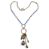Colliers de mode bohème en alliage avec pendentif théière, perles en verre cristal et chaîne de chapelet, et breloque en métal