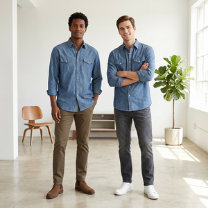 Camicie Oversize da Uomo con Stampa Mixed Emotion, Camicie Casual in Chambray Stile Western a Maniche Lunghe, Top a Vestibilità Ampia Collezione Streetwear - Product Image 3