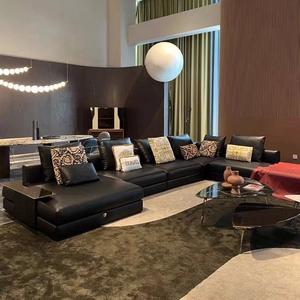 Muebles de sala de estar de gama alta varsace sofá modular de lujo en forma de U sofá seccional negro de cuero genuino - Product Image 1