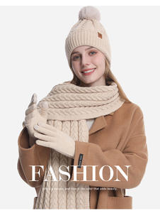 Ensemble de trois pièces pour femmes, <span class=keywords><strong>bonnet</strong></span> en tricot jacquard imprimé chaud d'hiver, avec écharpe <span class=keywords><strong>et</strong></span> gants - Product Image 3