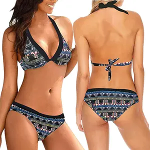 Ladymate Odm/Oem Conjunto De Bikini Para Mujer Print Padded Push Up Halter Bandage Vrouwen Badpak Tweedelige bikini Sets