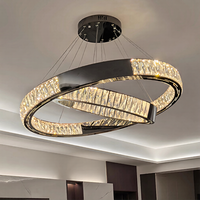 Lustre en cristal français de luxe, finition en acier inoxydable noir titane, éclairage LED à intensité variable, suspension pour salons et salles à manger