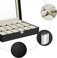 Grande boîte de rangement de montres de luxe noires à 24 grilles pour hommes