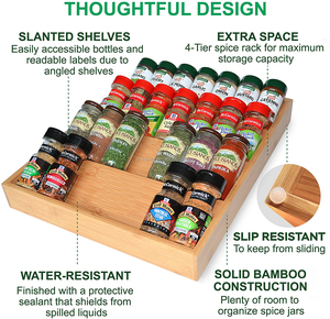 HOT SALE Bamboo Kitchen <strong>Drawer</strong> <strong>Organizer</strong> 4-Tier Bamboo <strong>Spice</strong> Rack <strong>Organizer</strong> for <strong>Drawer</strong> Large <strong>Spice</strong> Tray for Kitchen Storage - Product Image 3