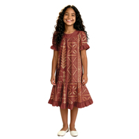 Gaun Hawaii Lucu untuk Pesta Liburan Anak, Pakaian Anak Kustom, Gaun Samoa Elegan untuk Anak Perempuan, Kerah O, Lengan Ruffle, Desain Tribal