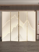 Pantalla Decorativa Plegable de 4 Paneles, Diseño Moderno y Minimalista, con Fondo de Paisaje, Estilo Lujoso, para Entrada
