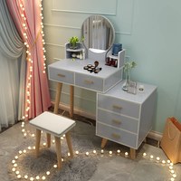 Table de toilette moderne avec miroir à LED, tiroirs de rangement et tabouret, idéale pour chambre à coucher, appartement et hôtel