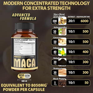 كبسولات جذر الماكا الممتازة 7 في 1 مع الأشواغاندا والجينسنغ والتريبولوس لدعم الطاقة الطبيعية وأداء الرجال وتحسين المزاج - 150 كبسولة - Product Image 3
