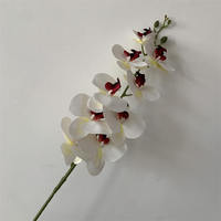 B1525 Dekorasi Rumah Berkualitas Tinggi untuk Hotel, Hiasan 3D Printing Anggrek 9 Tangkai, Warna Merah Anggur, Sentuhan Realistis, Phalaenopsis Putih, Tangkai Panjang