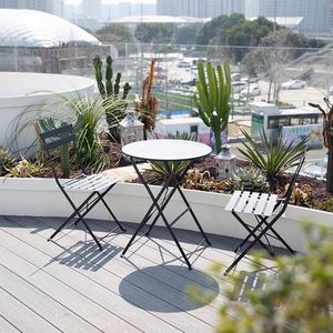 Ensemble <span class=keywords><strong>table</strong></span> basse et chaises de balcon, trois pièces, pliable, design simple et moderne, imperméable, <span class=keywords><strong>jardin</strong></span>, plage, métal - Product Image 1