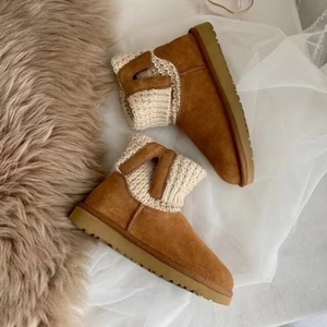 Botas de nieve cortas para mujer, de gamuza tejida, con correa de hebilla, forradas con forro polar cálido, informales, para invierno. - Product Image 2