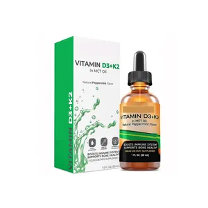 Private Label Vegan Oral Liquid Supplements for Immune Support Zinc Calcium Iron Vitamin D3 K2 Drops in Bottle GMP Certified