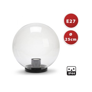 Luminaire de jardin Velamp Sph255, sphère extérieure de 250 mm, douille E27, PMMA transparent, IP44, montage encastré - Product Image 2
