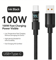 Kabel Data Kepang Tipe-C Pengisian Daya Super Cepat 100W dengan Layar Digital Transparan untuk Perangkat & Perangkat Lainnya