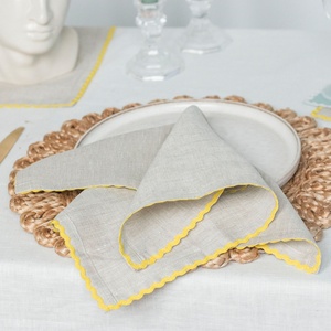 Scalloped Trim <b>Linen</b> <b>Cloth</b> Napkins French Organic Flax <b>Linen</b> Custom Label Dining <b>Table</b> Placemat <b>Linen</b> Cotton Napkin for Wedding - Product Image 1
