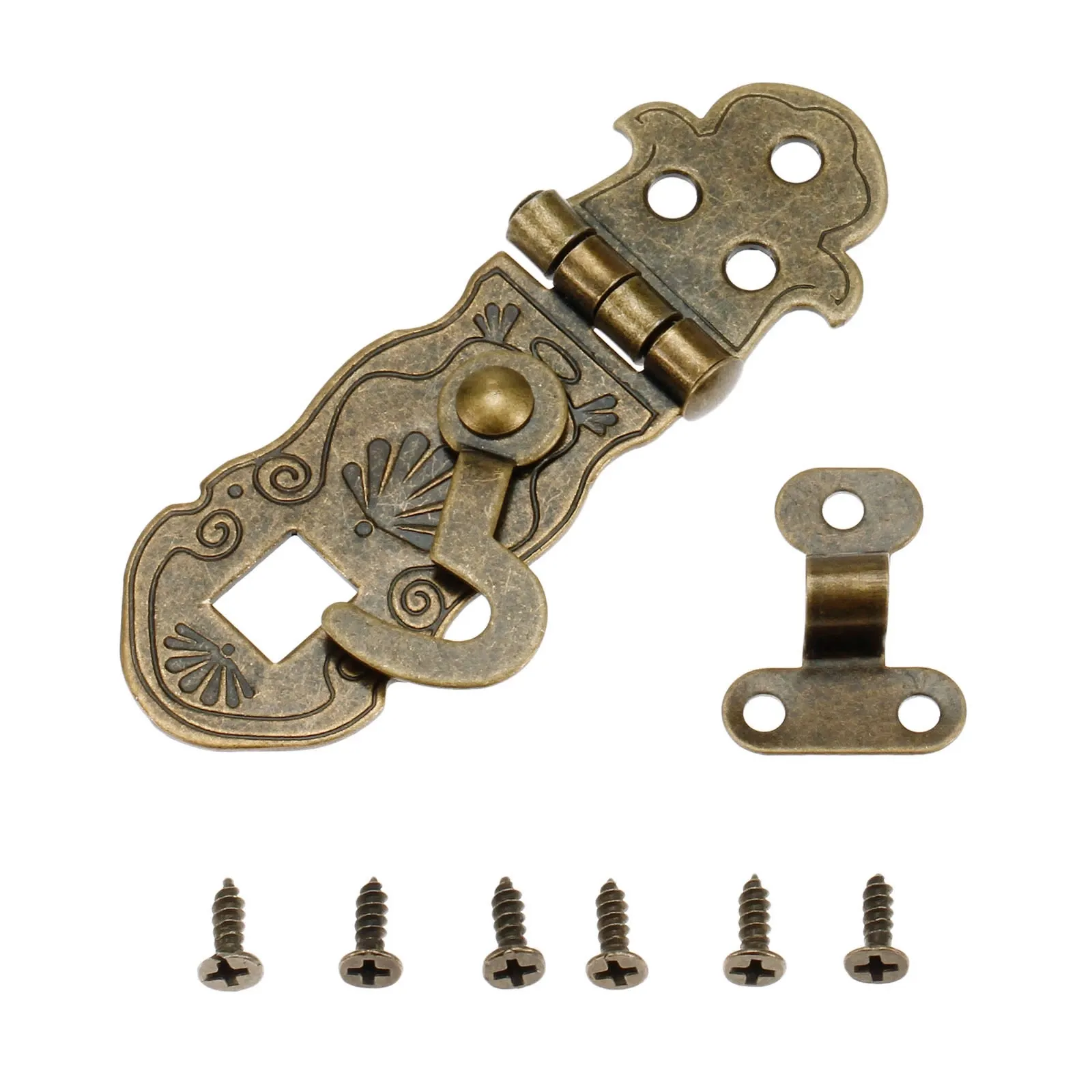 Vintage Oude Sluis Houten Doos Toggle Lock Antieke Bronzen Geschenkdoos Gespen Klink Sluiting Patroon Gesneden Bloem Boek Lock 71*24Mm