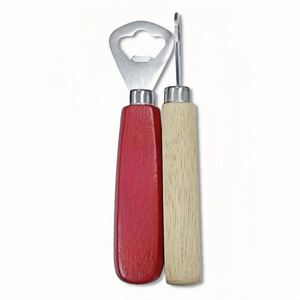 Ouvre-bouteilles en acier inoxydable avec manche en bois rouge et naturel, écologiques, en gros, cadeaux promotionnels - Product Image 2